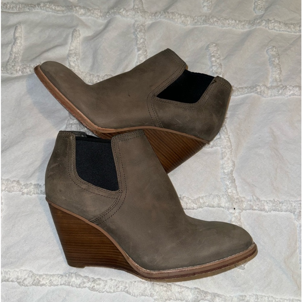 Cole Haan Tan and Gray Chelsea Ankle Boots with Wedge Heel